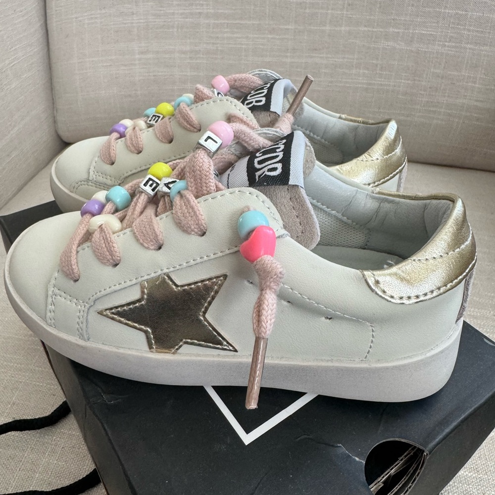 White/Gold/Pink Beaded Star Sneaker (Toddler Size 26/Toddler 9)